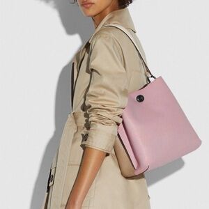 Coach Lori Bucket Bag 89100 Colorblock Pebbled Leather Pink Blush Chalk
